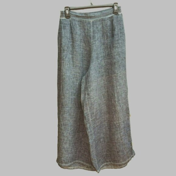 Inizio Italy Women Size S Linen Cropped Pants Buttons Blue/Gray Flowy Beachy - Picture 1 of 9